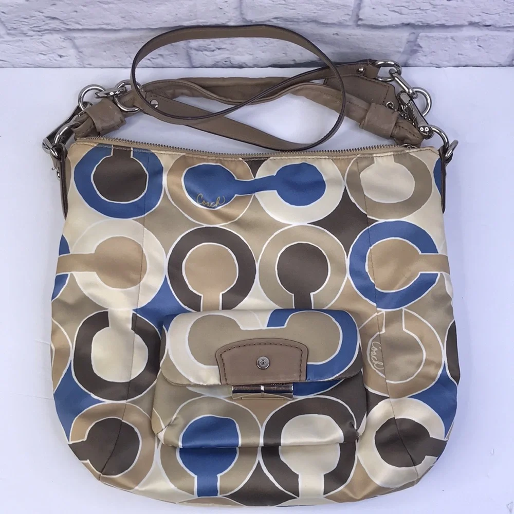 COACH KRISTIN OUTLINE OPT ART HOBO BAG CROSSBODY BAG BLUE MULTI COLORS